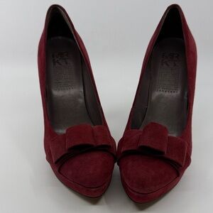 Suede Burgundy Bow Pointed-Toe Heels